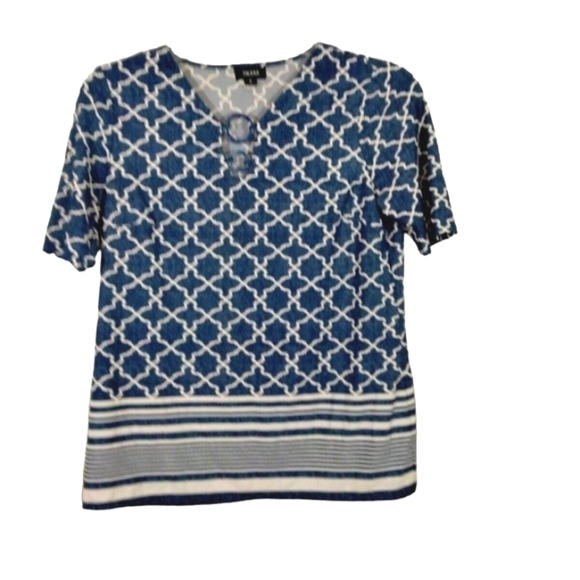 TACERA  Blue Top Blouse Pullover Short Sleeve - Picture 1 of 6